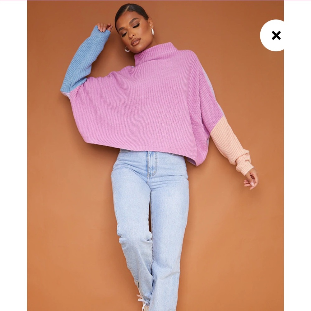 Pink Oversized Color Block Sweatshirt - Picture 4 of 9
